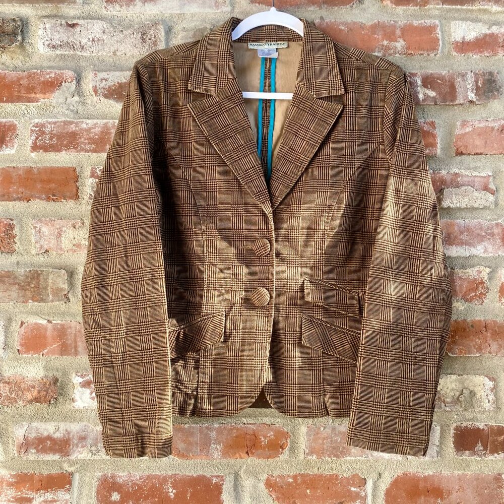 Bamboo Traders Women's Fitted Blazer, Brown/Tan Plaid, Size S.